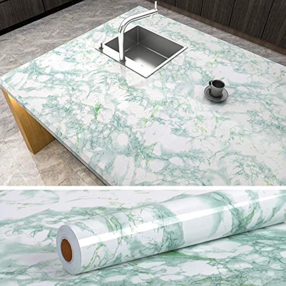 Papel autoadhesivo de contacto de mármol verde para encimeras