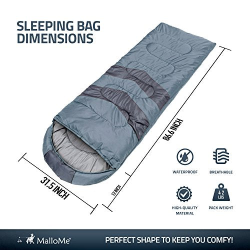 MalloMe Sleeping Bags for Adults &amp; Kids - Ultralight Backpacking Sleeping Bag for Hiking Cold Weather &amp; Warm - Lightweight Compact Camping Gear Equipment Summer &amp; Winter - Girls Boys 1 &amp; Double 2 Person