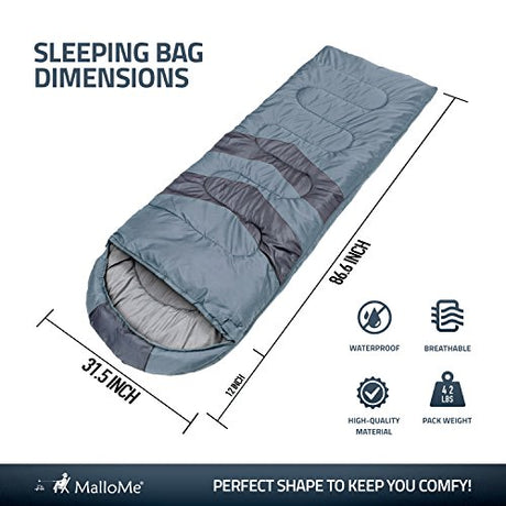 MalloMe Sleeping Bags for Adults &amp; Kids - Ultralight Backpacking Sleeping Bag for Hiking Cold Weather &amp; Warm - Lightweight Compact Camping Gear Equipment Summer &amp; Winter - Girls Boys 1 &amp; Double 2 Person