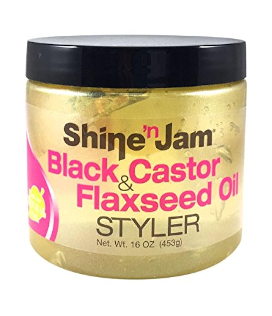 Shine N Jam Negro Castor y Aceite de linaza Styler Gel 16oz