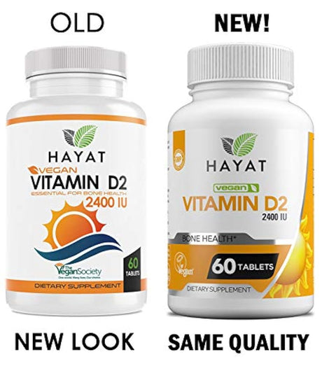 Hayat Vitamins Vitamina natural vegana D 2400 IU, D2 (Paquete de 3)