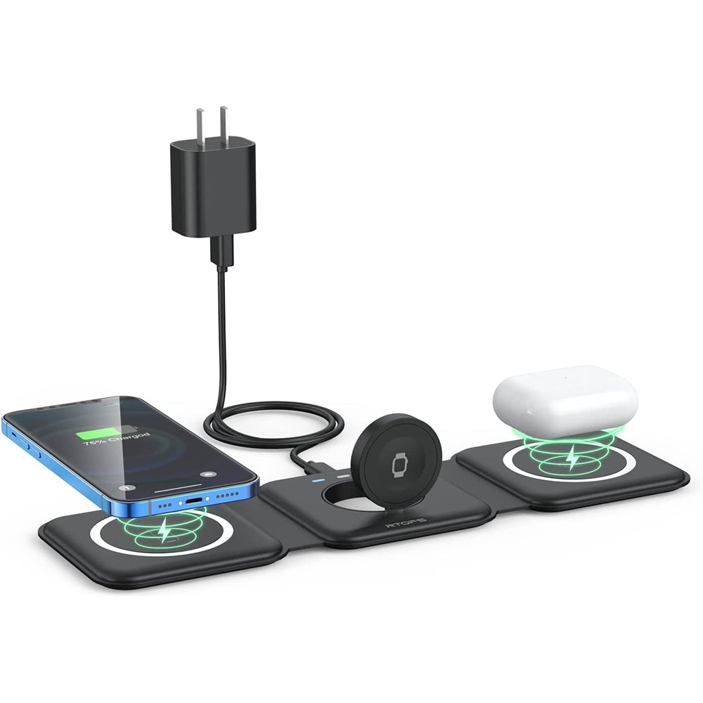 Cargador inalámbrico 3 en 1 de viaje para dispositivos
