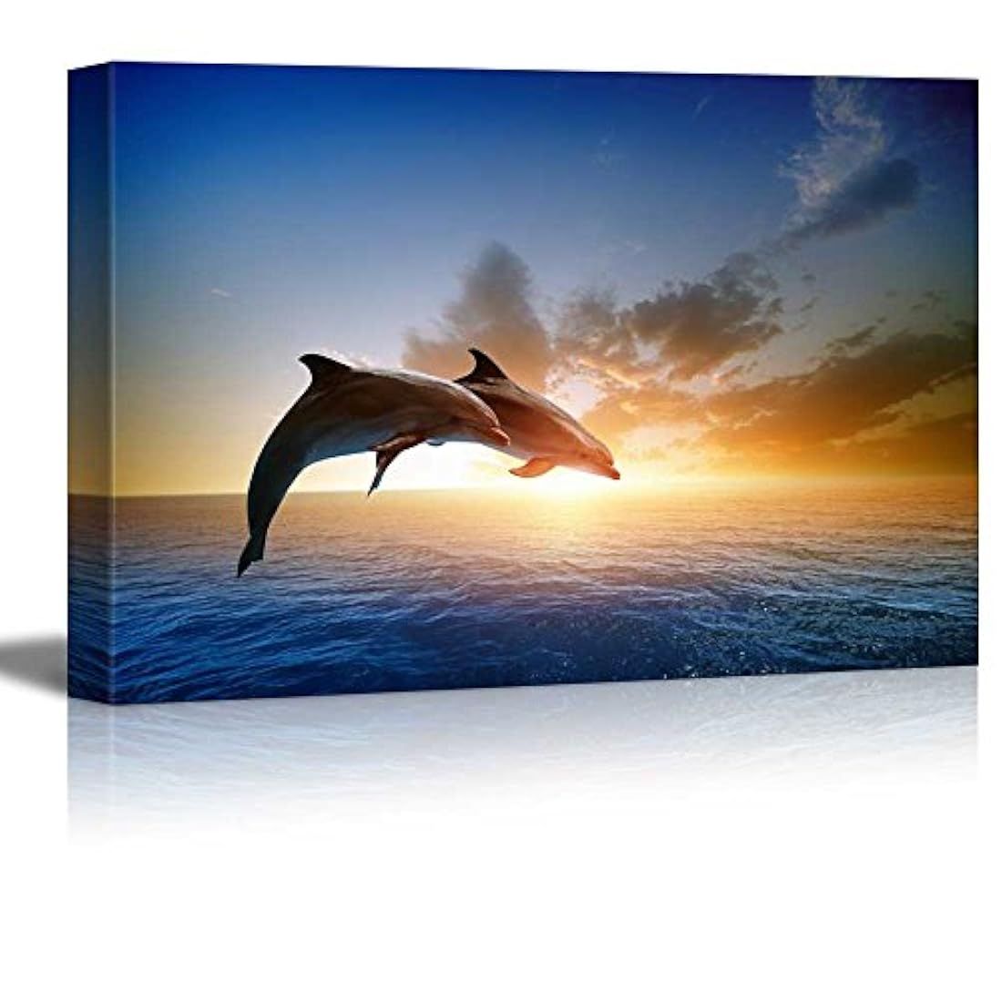 Lienzo con pintura de dos delfines en el mar
