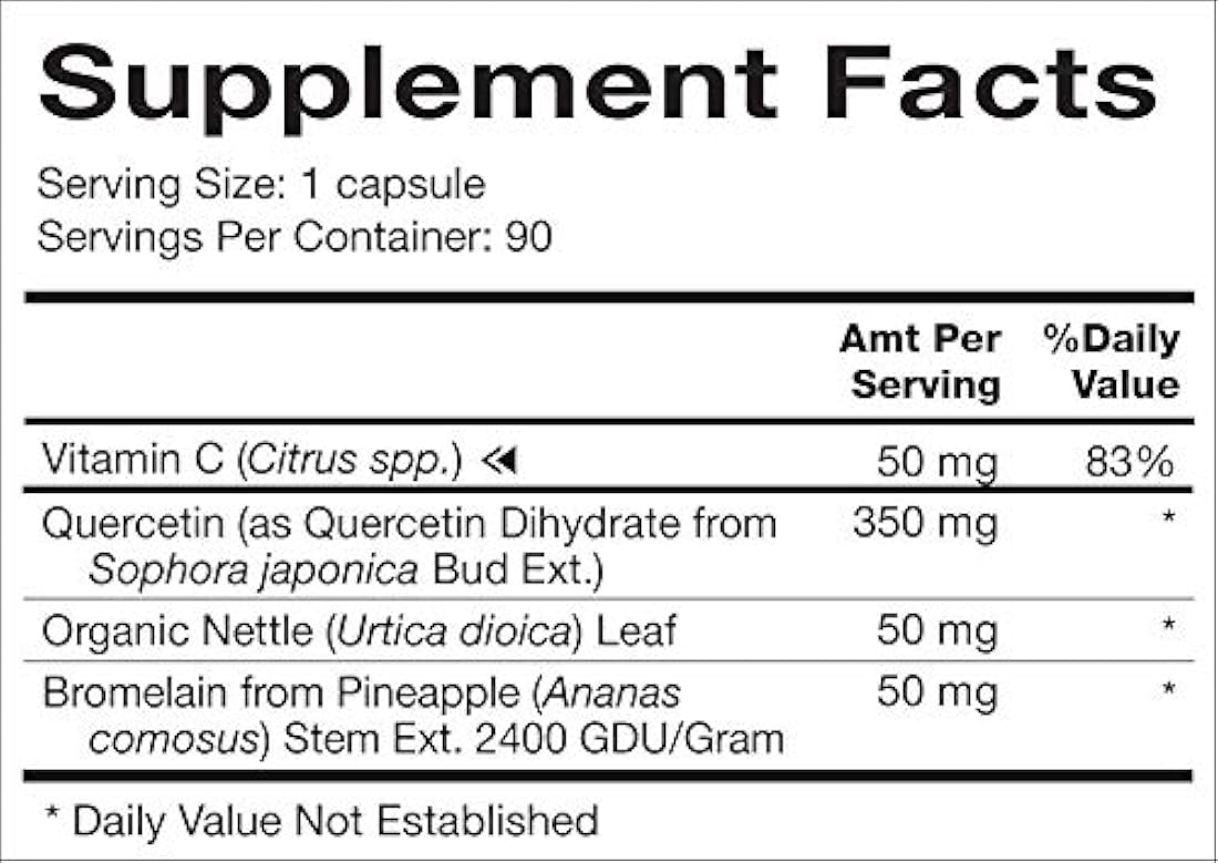 Natura Productos de salud – Quercetin Plus – Quercetin con altamente biodisponible food-grown Vitamina C, Nettle Orgánica y Bromelain – 90 Cápsulas