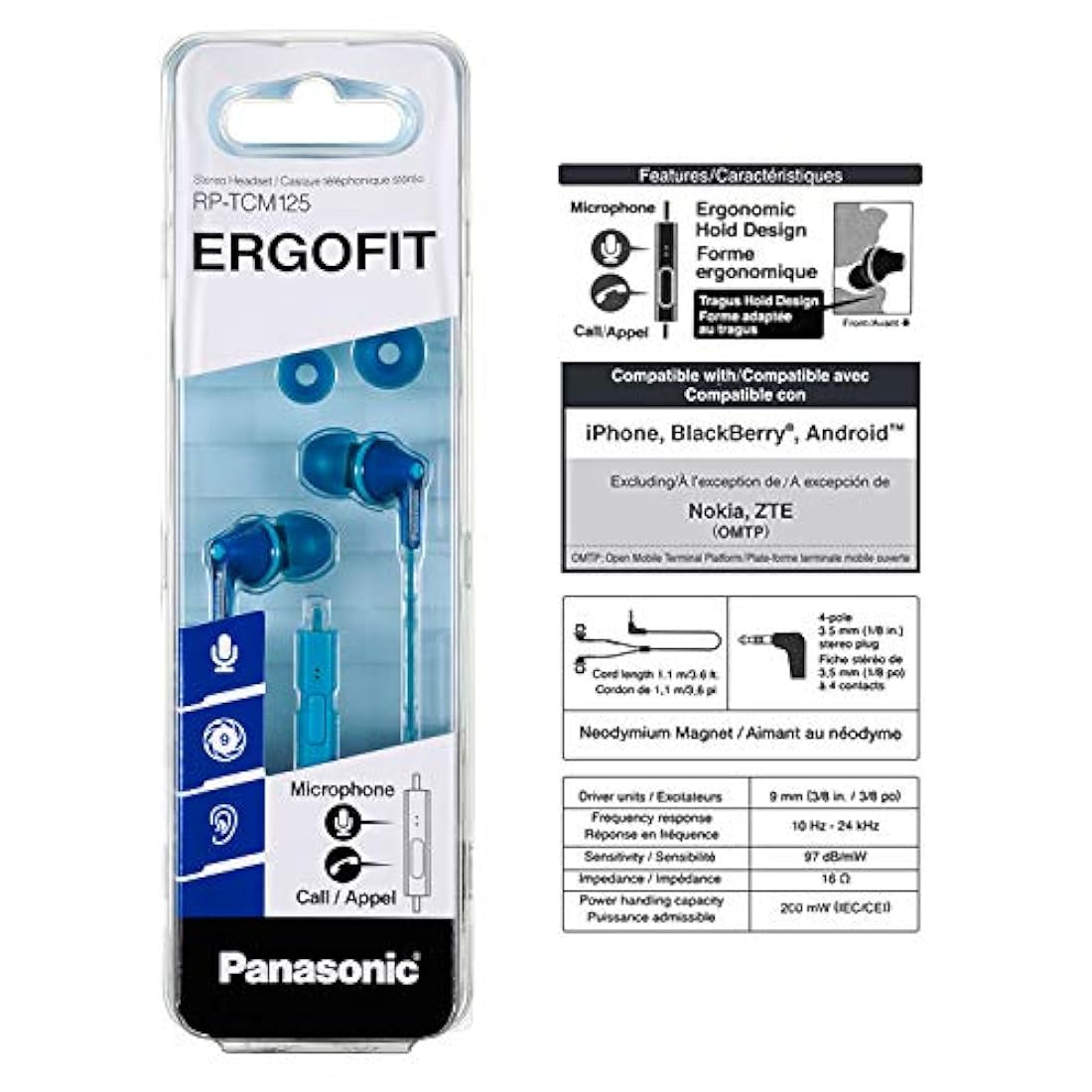 Panasonic Ergofit - Auriculares in-ear Con micrófono Azul