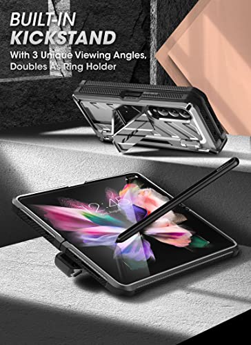 Funda para Samsung Galaxy Z Fold 3 5G (2021), carcasa robusta de doble capa con protector de pantalla integrado y soporte y ranura para bolígrafo S (plata)