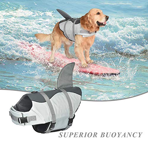 Doglay - Chaleco salvavidas para perros Ripstop, para natación, ajustable, con asa de rescate, para perros pequeños, medianos y grandes, diseño de tiburón