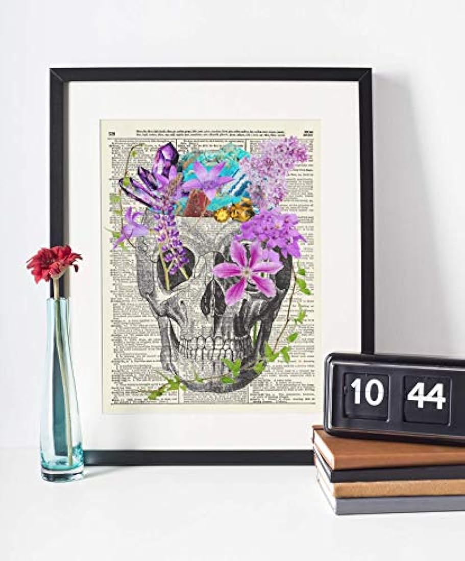 Cuadro decorativo Calavera con flores y cristales