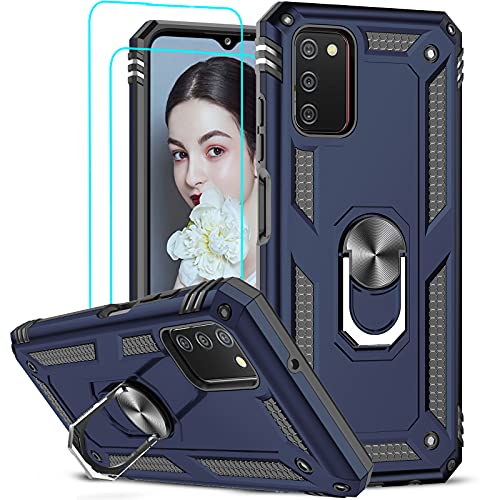 LeYi Funda compatible con Samsung A03S, funda para Galaxy A03S con [2 unidades] protector de pantalla de vidrio templado, [grado militar], funda magnética con función atril para Samsung Galaxy A03S (6.5 pulgadas), azul