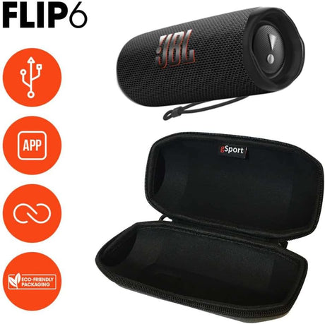 Altavoz Negro portátil JBL Flip 6 a prueba de agua con estuche gSport