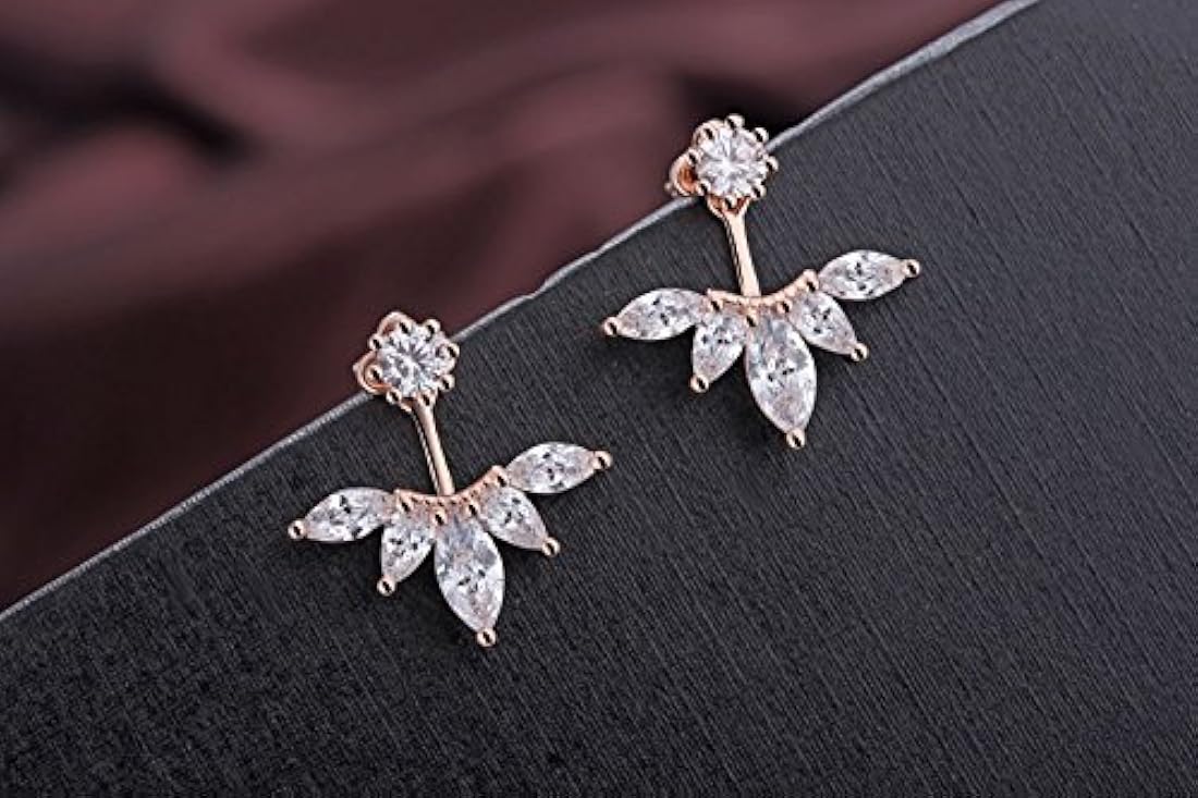 megko aretes con pasador a rosca, diseño de plumas y hojas, con cristales transparentes, moderno, para mujer