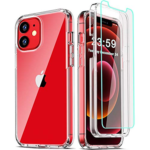 COOLQO - Funda transparente de silicona de cuerpo completo 360º a prueba de golpes, compatible con iPhone 12 / iPhone 12 Pro de 6.1 pulgadas [con 2 protectores de pantalla de vidrio templado]