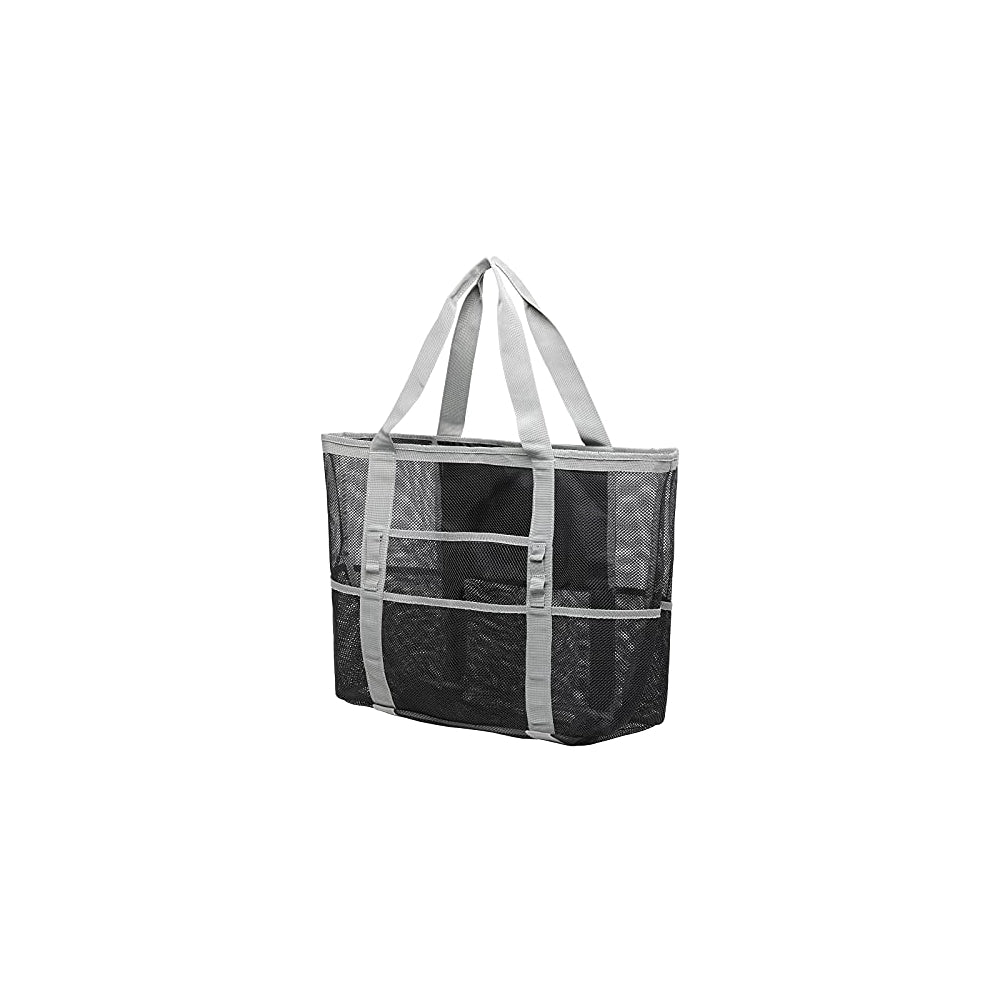 Bolsa de playa malla de gran tamaño 9 bolsillos color negro