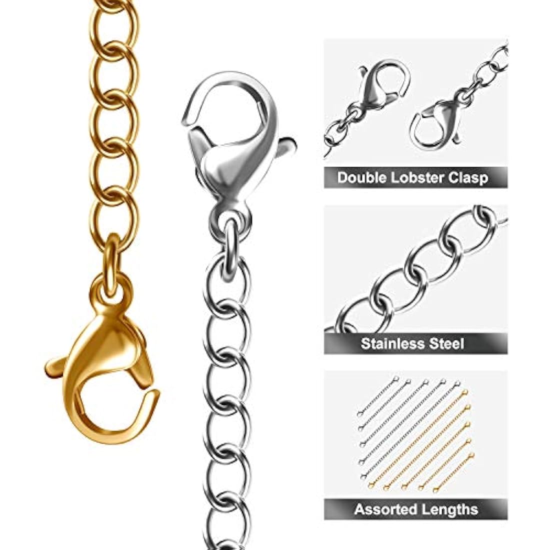 Extensores de collar, 10 piezas de acero inoxidable oro