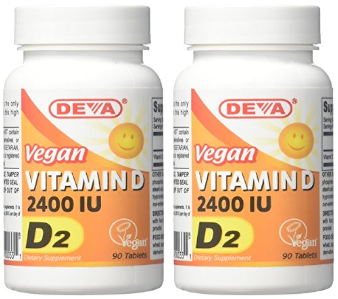 Deva Nutrition Vegan D2 Vitamina D 2400 IU, 90 tabletas (Paquete de 2)