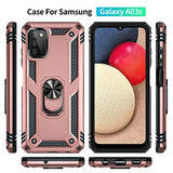 PUSHIMEI Funda para Samsung Galaxy A03S con protector de pantalla HD [grado militar de 16 pies, probado en caídas] Funda protectora con soporte de anillo magnético para Samsung Galaxy A03S, oro rosa