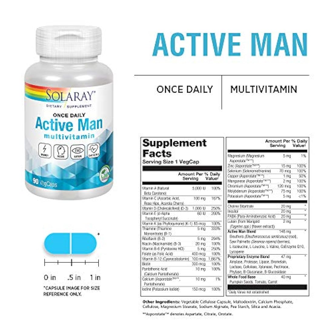 Solaray Once Daily Active Man Vcápsulas, 90 unidades