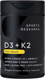 Suplemento D3 + K2, Sports Research, Vegano, 60 Softgels
