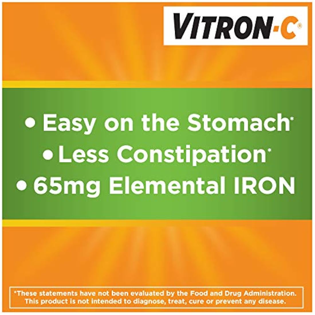 Vitron-C Suplemento de hierro de alta potencia con vitamina C, aumenta la energía, 60 unidades