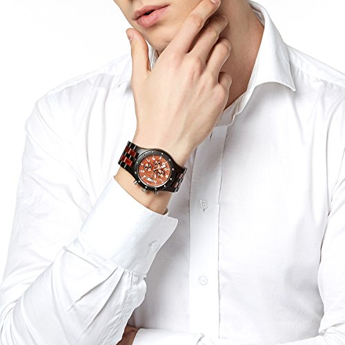 Reloj de madera con fecha de movimiento analógico