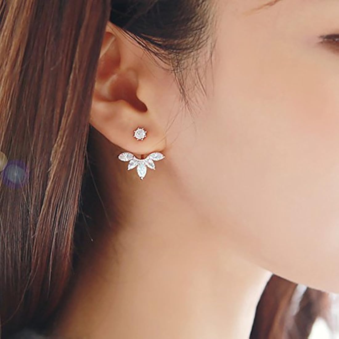 megko aretes con pasador a rosca, diseño de plumas y hojas, con cristales transparentes, moderno, para mujer