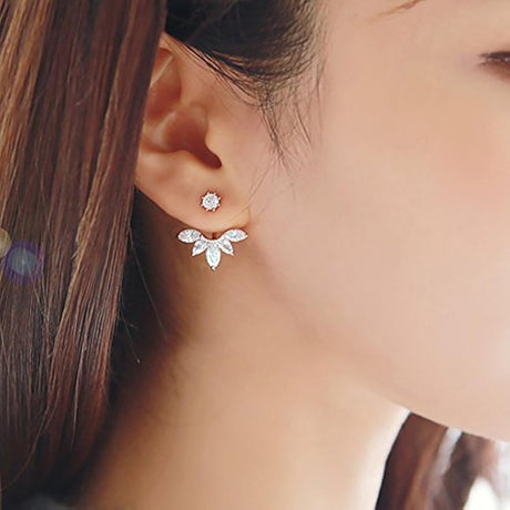 megko aretes con pasador a rosca, diseño de plumas y hojas, con cristales transparentes, moderno, para mujer