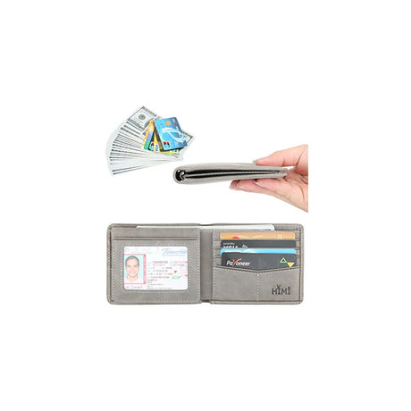 Cartera para hombre-Cuero Genuino RFID Bloqueo Billetera Bifold Elegante Con Ventana 2 ID