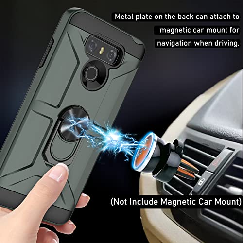 Funda para LG G6, funda para LG G6 con [3 protectores de pantalla de vidrio templado], soporte de anillo integrado y soporte magnético para coche a prueba de golpes, resistente a caídas, funda resistente para LG G6, color verde oscuro