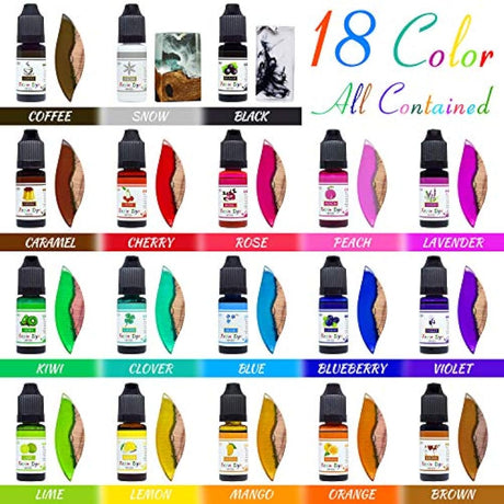 Pigmento de resina epoxi – 18 colores epoxi UV resina tinte líquido transparente para la resina UV para colorear, DIY resina joyería hacer – Concentrado UV resina colorante para arte, pintura, manualidades – 0.35 oz/0.3 fl oz cada uno