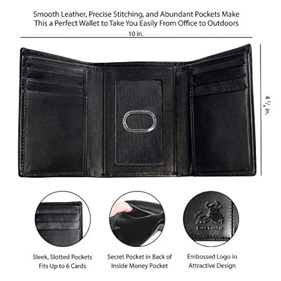 Bull Guard - billeteras de piel auténtica con tres pliegues