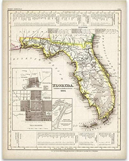 mapa de Florida- 11 x 14 sin marco - gran decoración