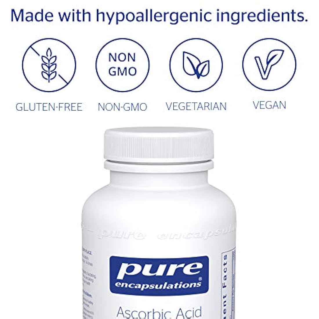 Encapsulaciones puras - Cápsulas de ácido ascórbico - Suplemento hipoalergénico de vitamina C para soporte antioxidante* - 90 cápsulas
