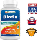 Best Naturals Biotina (también llamada vitamina B7), 10.000 mcg, 365 días de suministro (1 año de suministro), 365 tabletas