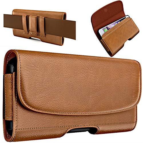 PiTau - Funda para iPhone SE, iPhone 8/7/6s y 6, funda premium con clip para cinturón y trabillas para cinturón compatible con iPhone SE/8/7/6S con funda Otterbox en tarjetero, color marrón