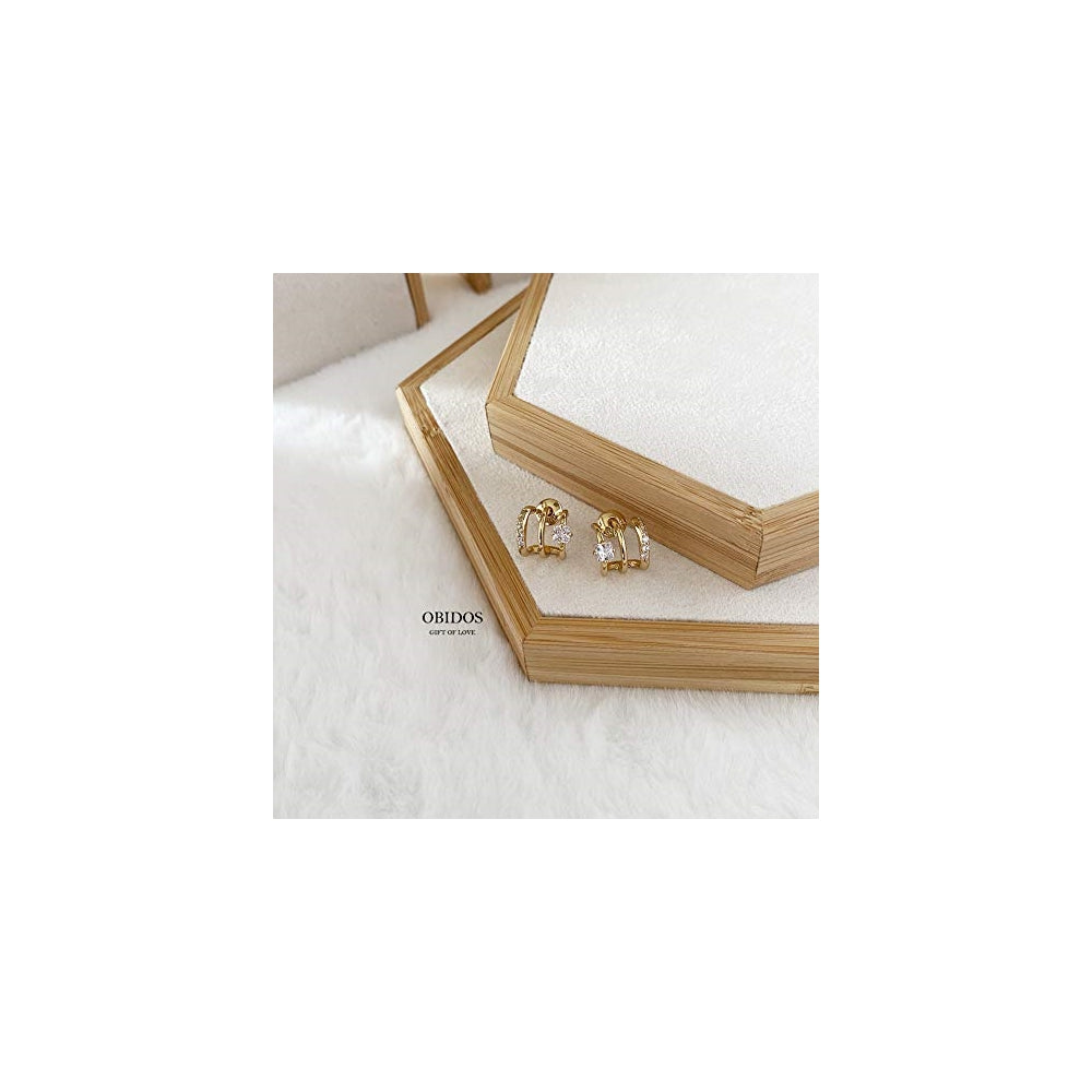 Aretes tipo dormilona triples chapados en oro de 14 quilates