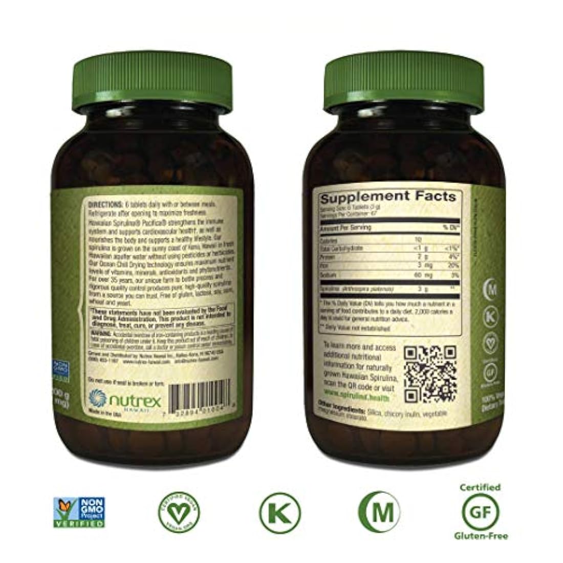 Pólvora pura de espirulina hawaiana., 732894010048, tabletas 500mg, 1