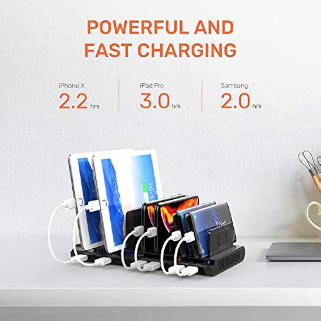 Estación de carga USB para 10 puertos con 2,4 A/negro/60 W.