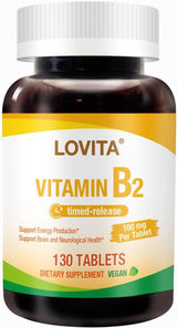 Lovita Vitamina B2 Riboflavina 100mg, Liberación Prolongada, 130 Tablet