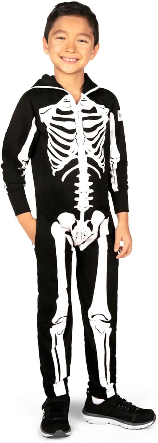 disfraz de esqueleto Tipsy Elves, unisex, jumpsuit para niños
