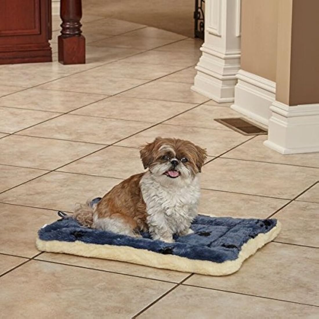 Cama para mascotas con estampado reversible de patas