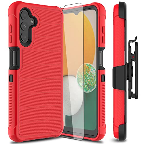 Leptech Funda para Samsung Galaxy A13 5G con protector de pantalla de TPU, [Serie Funda] Funda protectora con clip para cinturón, resistente a prueba de golpes, funda para teléfono celular (rojo)