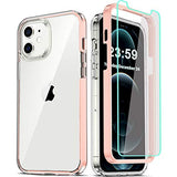 COOLQO - Funda transparente de silicona de cuerpo completo 360º a prueba de golpes, compatible con iPhone 12 / iPhone 12 Pro de 6.1 pulgadas [con 2 protectores de pantalla de vidrio templado], rosa