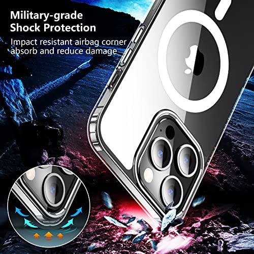 JUSTCOOL Funda magnética para iPhone 13 Pro, [no amarillea] [Protección contra caídas de grado militar] Funda delgada delgada y transparente para iPhone 13 Pro de 6.1 pulgadas (transparente magnética)
