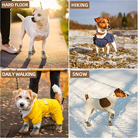 Botines impermeables para perros, botas de senderismo para perros de tamaño pequeño, zapatos de cachorro para pavimento caliente, nieve, 4 unidades