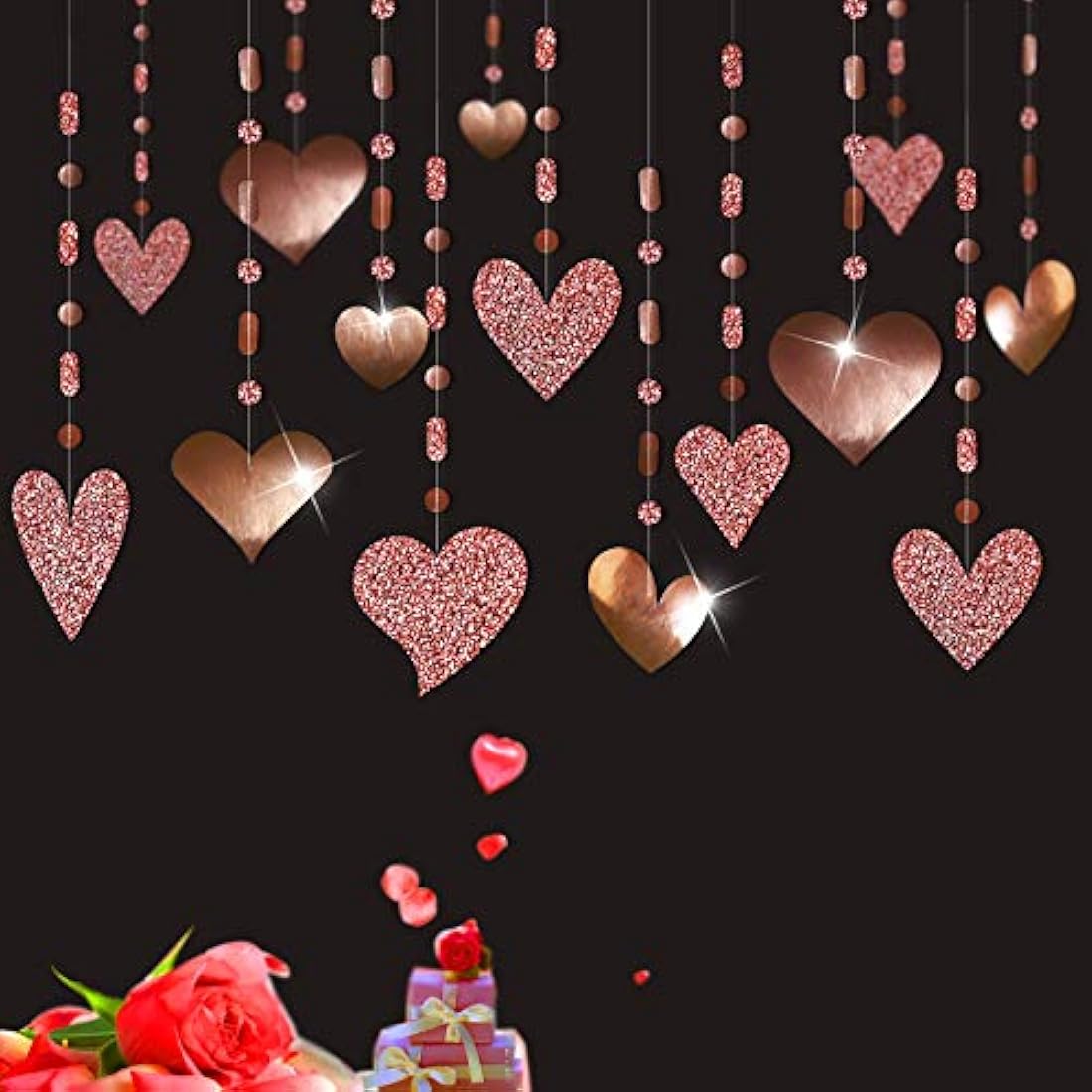 Guirnalda de corazón con purpurina de oro rosa
