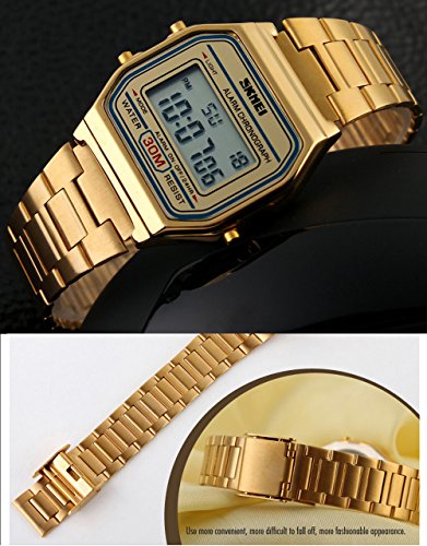 Reloj digital de acero inoxidable dorado para hombres