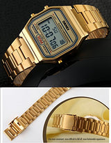 Reloj digital de acero inoxidable dorado para hombres