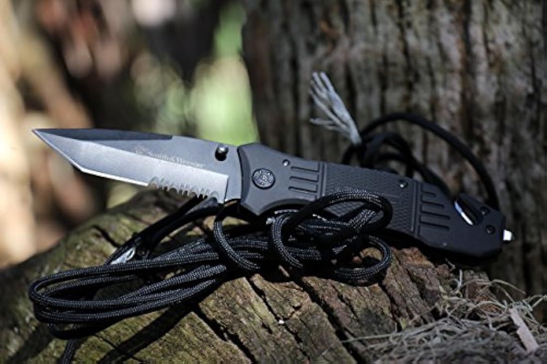 Cuchillo plegable, con traba, parcialmente aserrado