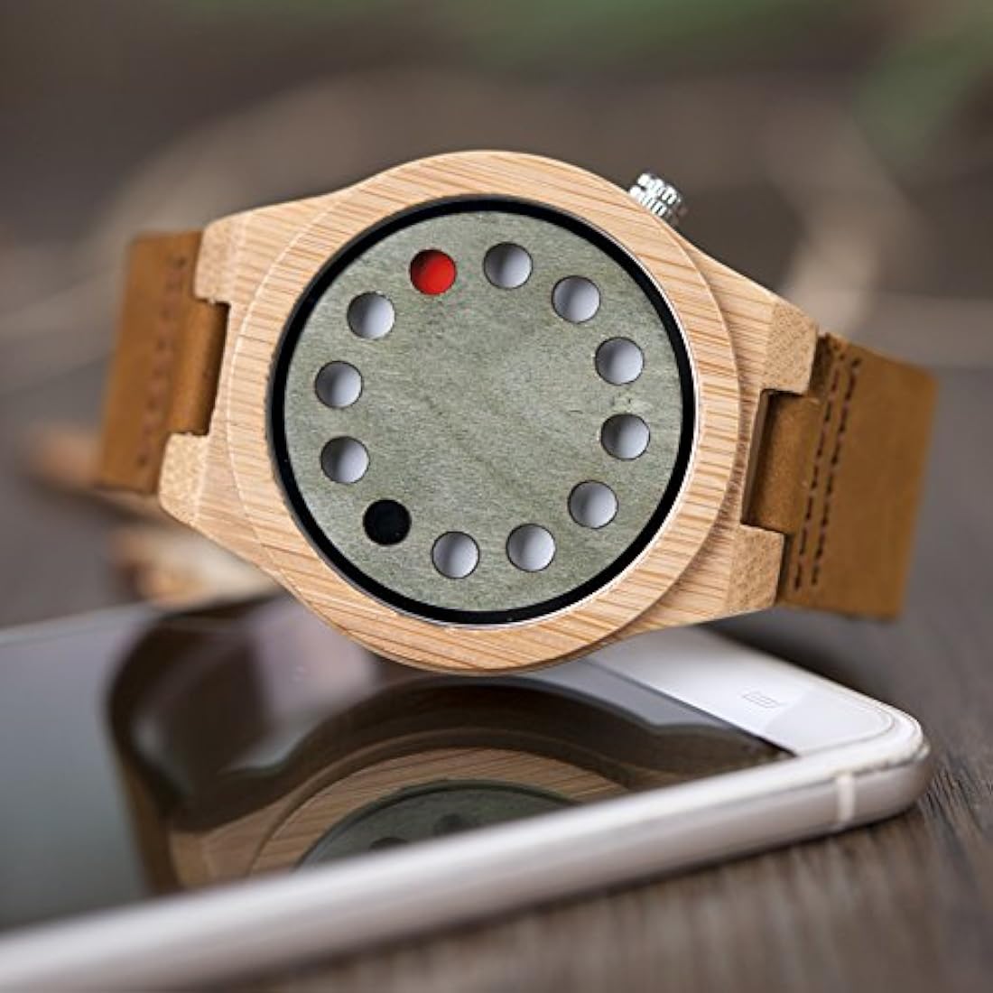 Reloj de madera de bambú para hombre 12 agujeros Temporizador