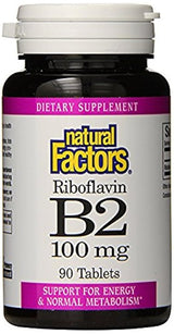 Natural Factors - Vitamina B2 Riboflavina 100mg, soporte para energía y metabolismo normal, 90 tabletas